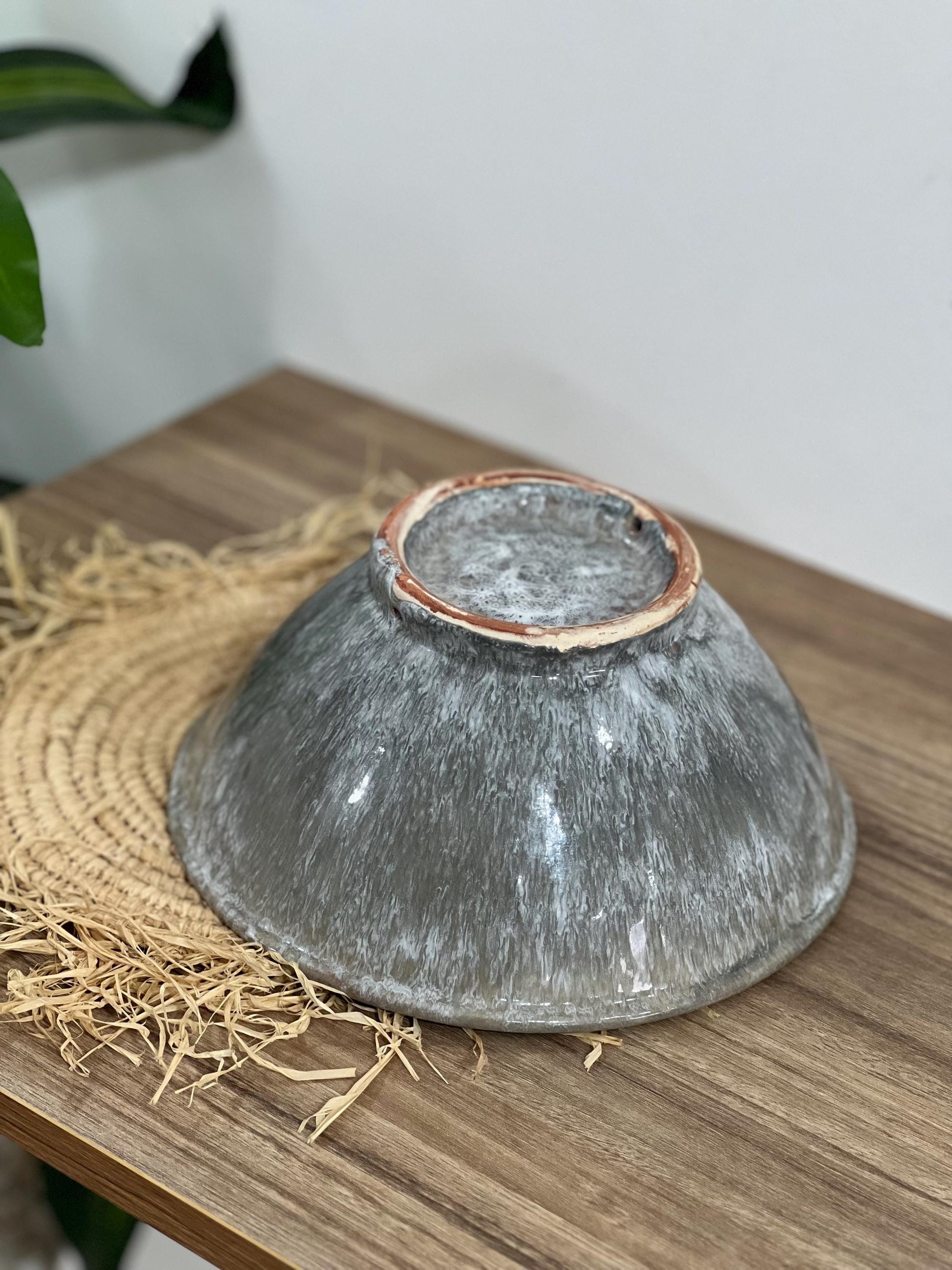 Handmade Smoky Gray Ceramic Bowl | Salad Bowl | Ceramic Serving Bowl | Hand Painted Moroccan Artisanal Bowl | Kitchen Decor.