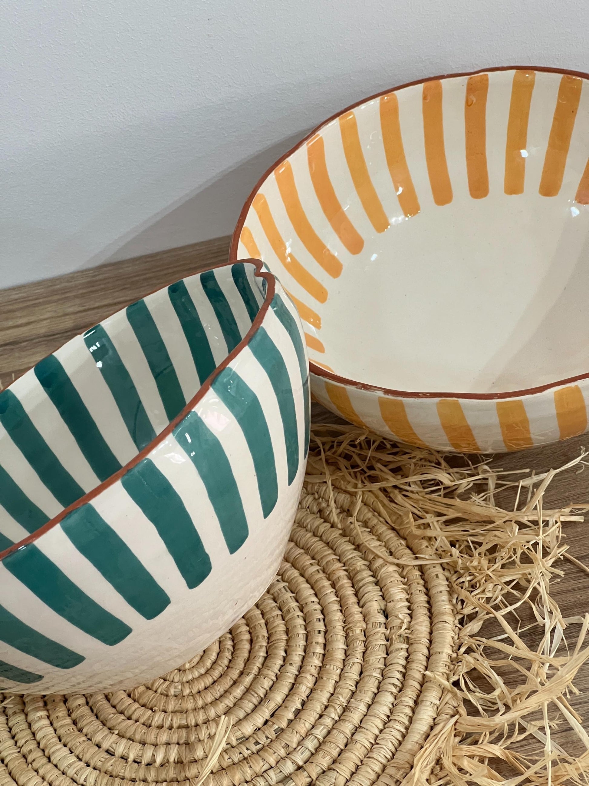 Two Handmade Salad Bowl | Wavy Sides Bowl | Ceramic Serving Bowl | Hand Painted Moroccan Artisanal Bowl | Kitchen Decor.