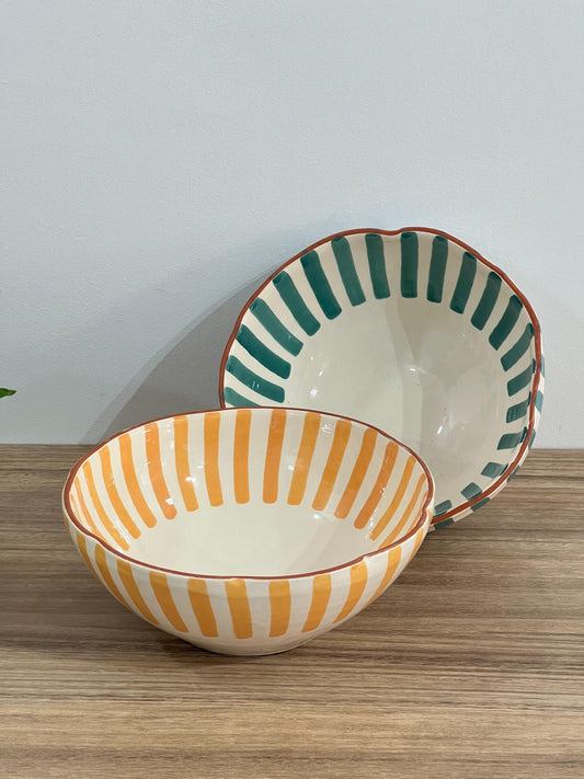 Two Handmade Salad Bowl | Wavy Sides Bowl | Ceramic Serving Bowl | Hand Painted Moroccan Artisanal Bowl | Kitchen Decor.
