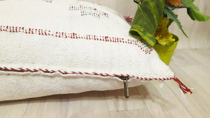 Cactus Silk Cushion Cover - White Sabra Pillow - Handmade Morocco Cushion . Moroccan Sabra Cushion