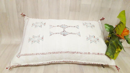 Cactus Silk Cushion Cover - White Sabra Pillow - Handmade Morocco Cushion . Moroccan Sabra Cushion