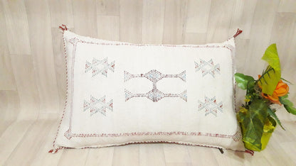 Cactus Silk Cushion Cover - White Sabra Pillow - Handmade Morocco Cushion . Moroccan Sabra Cushion