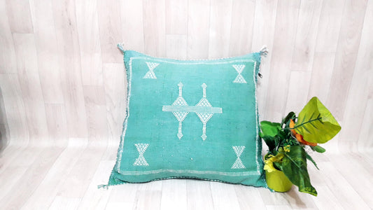 Cactus Silk Pillow Cover - Green Sabra Pillow - Handmade Morocco Cushion
