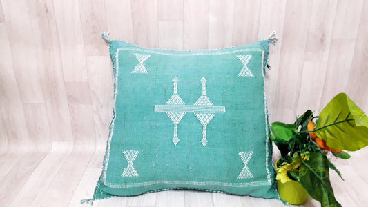 Cactus Silk Pillow Cover - Green Sabra Pillow - Handmade Morocco Cushion