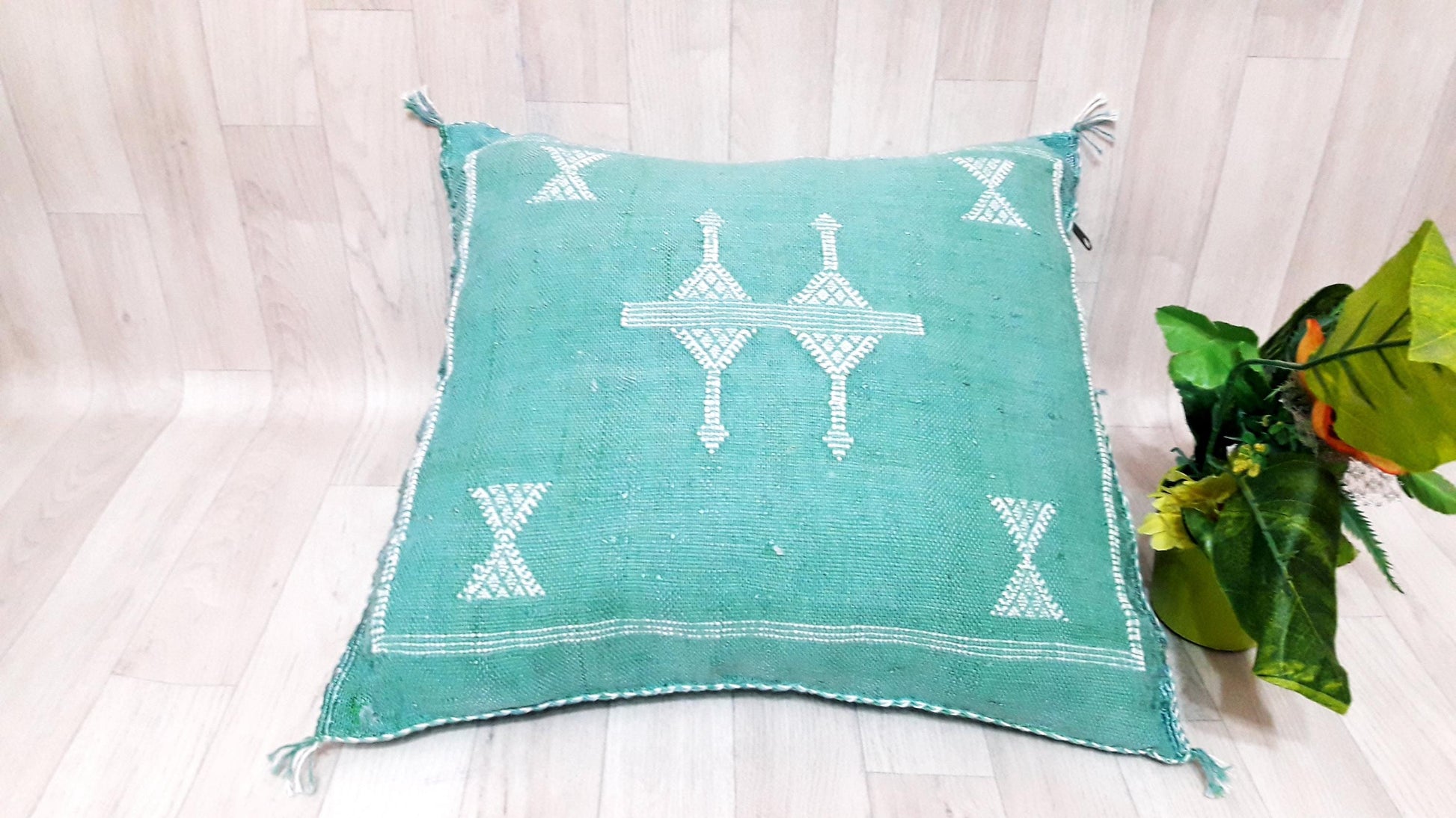 Cactus Silk Pillow Cover - Green Sabra Pillow - Handmade Morocco Cushion