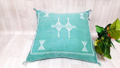 Cactus Silk Pillow Cover - Green Sabra Pillow - Handmade Morocco Cushion