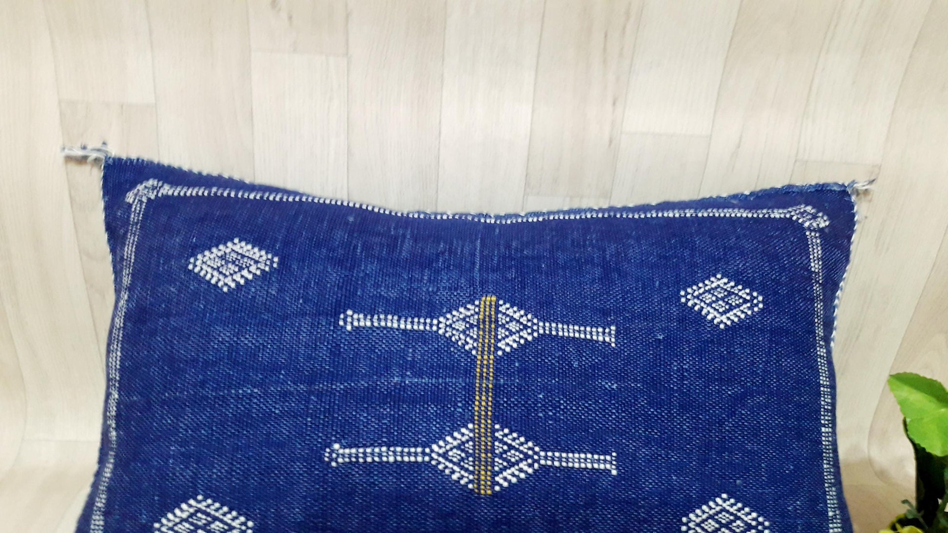 Blue Color Cactus Silk Pillow Cover, Moroccan Boho Throw Pillow ,Hand Woven Berber Pillow, Sabra Cactus Silk Cushion Cover,Pillow,Cushion