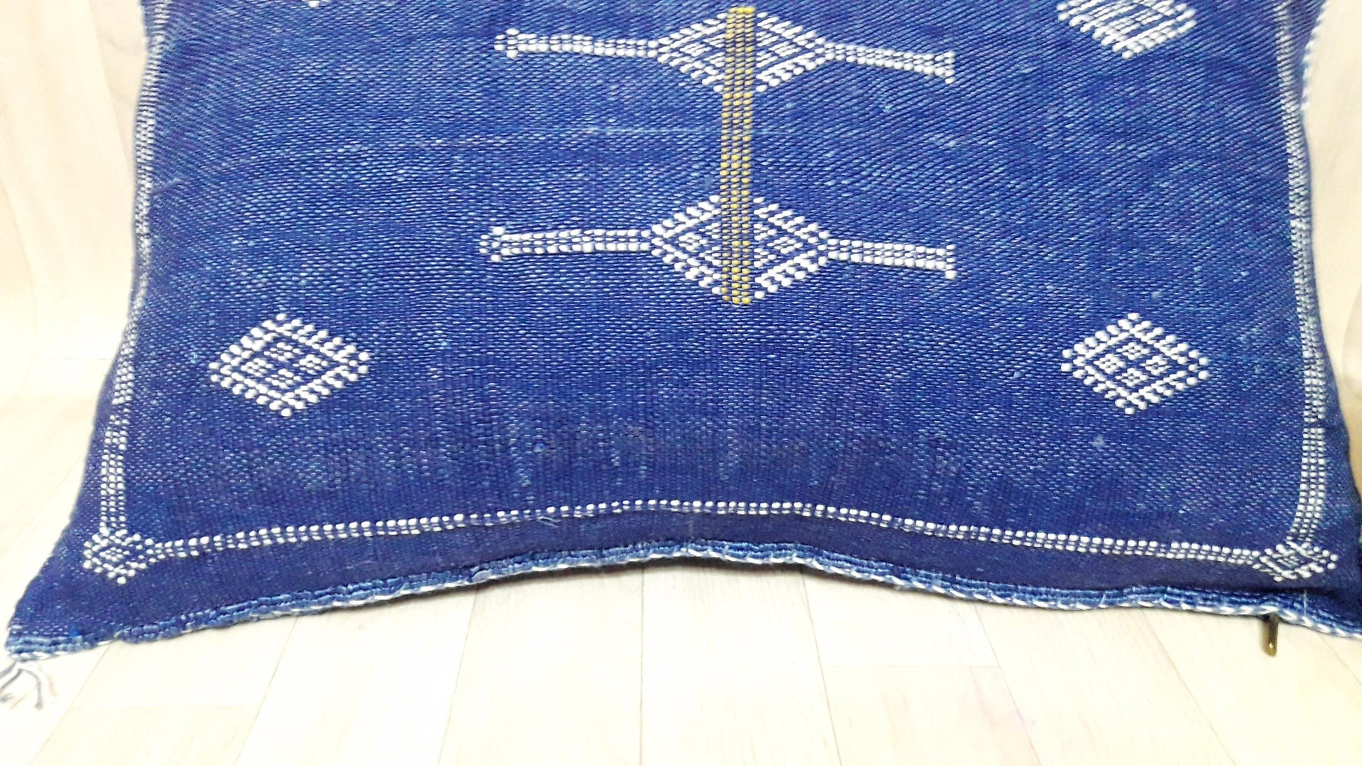 Blue Color Cactus Silk Pillow Cover, Moroccan Boho Throw Pillow ,Hand Woven Berber Pillow, Sabra Cactus Silk Cushion Cover,Pillow,Cushion