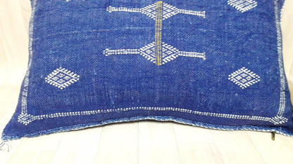 Blue Color Cactus Silk Pillow Cover, Moroccan Boho Throw Pillow ,Hand Woven Berber Pillow, Sabra Cactus Silk Cushion Cover,Pillow,Cushion