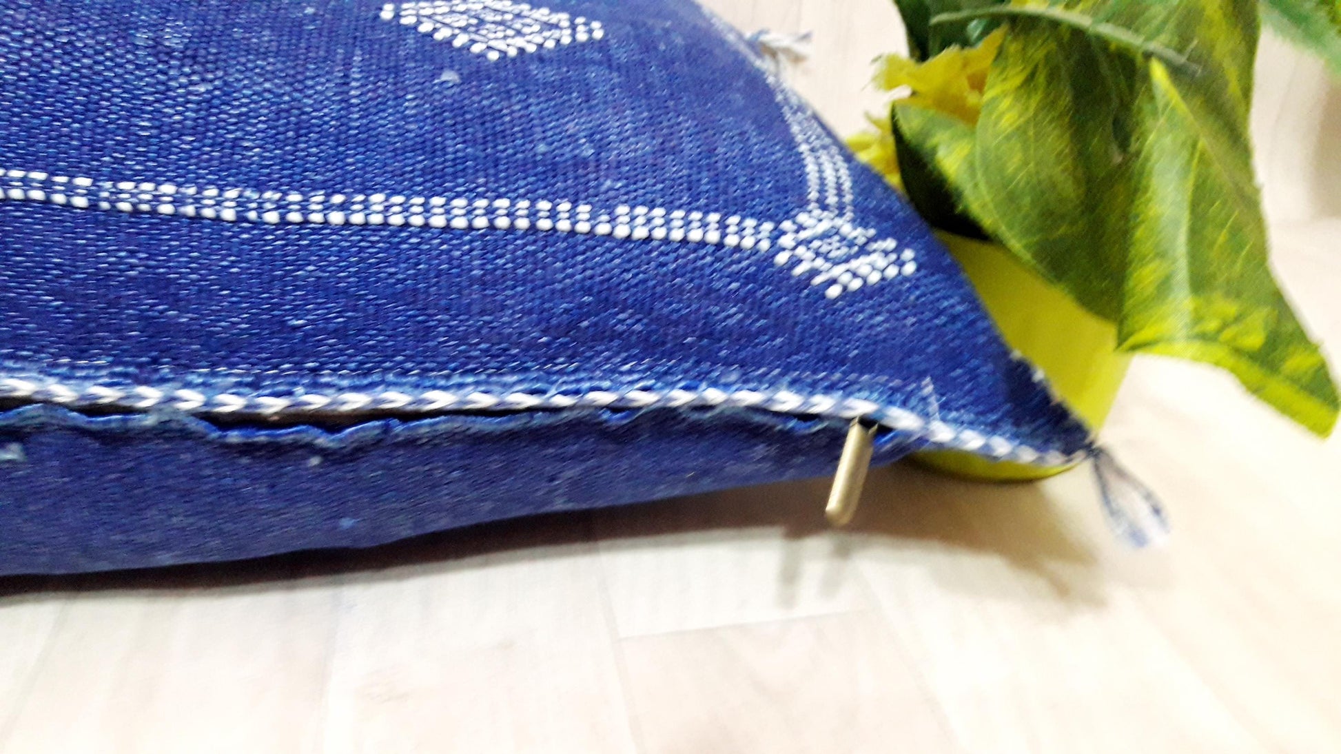 Blue Color Cactus Silk Pillow Cover, Moroccan Boho Throw Pillow ,Hand Woven Berber Pillow, Sabra Cactus Silk Cushion Cover,Pillow,Cushion