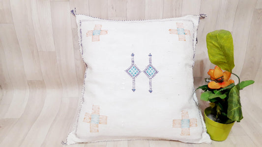 Cactus Silk Pillow Cover - White Sabra Pillow - Handmade Morocco Cushion.Moroccan Pillow.Home Decord.Dicorative Pillow.Pillow.Cushion
