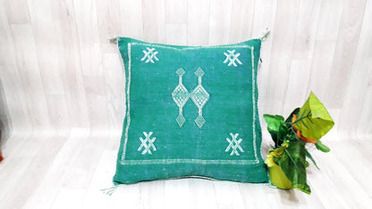 Cactus Silk Cushion Cover - Green Sabra Pillow - Handmade Morocco Cushion