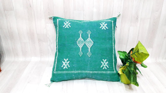 Cactus Silk Cushion Cover - Green Sabra Pillow - Handmade Morocco Cushion