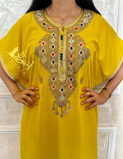 Moroccan Dress,Moroccan Gift,Kaftan,Yellow Caftan,Traditional Kaftan,One Size Dress, Moroccan Gandoura.