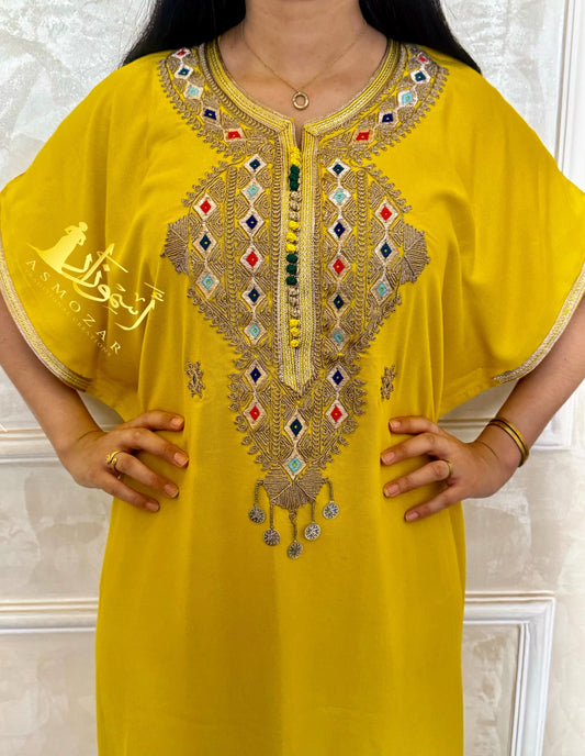 Moroccan Dress,Moroccan Gift,Kaftan,Yellow Caftan,Traditional Kaftan,One Size Dress, Moroccan Gandoura.