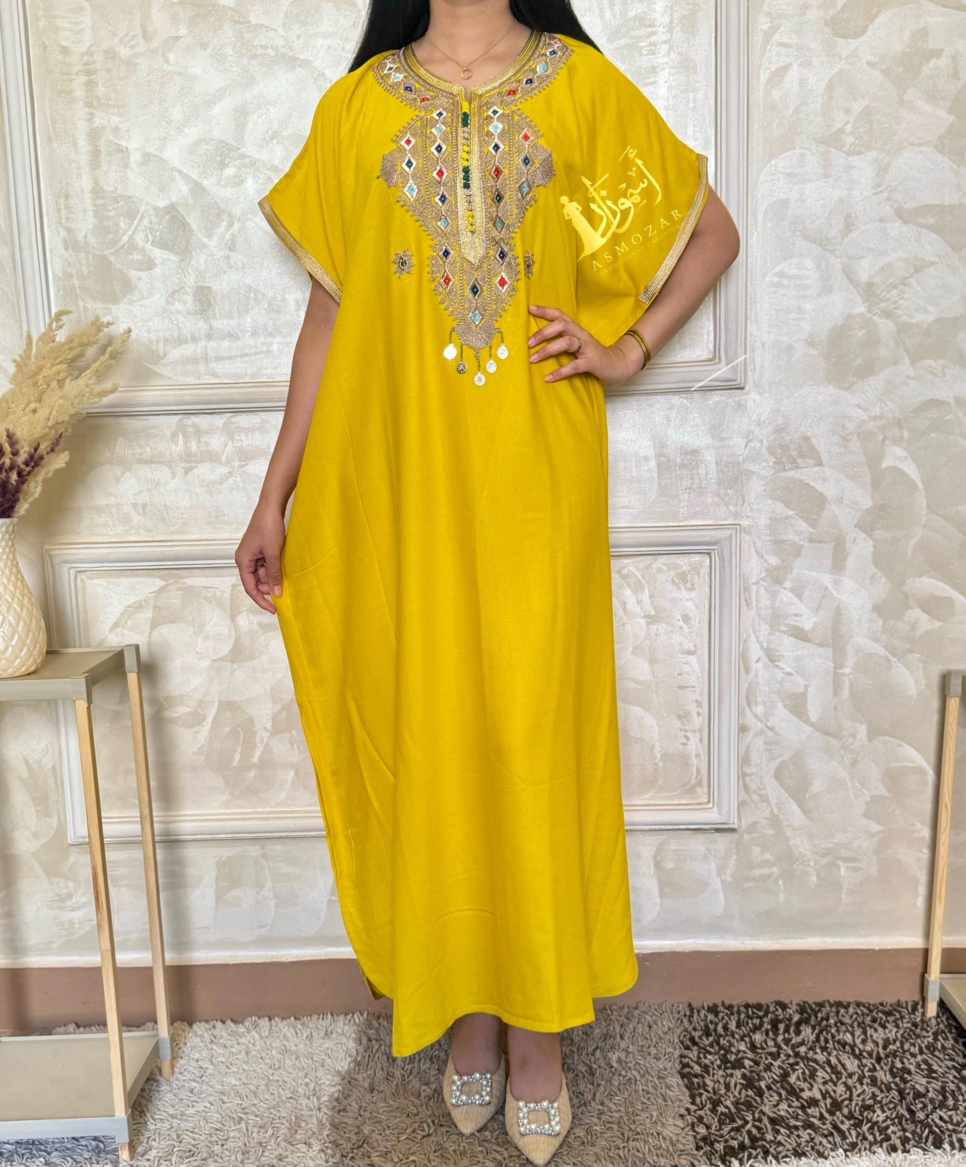 Moroccan Dress,Moroccan Gift,Kaftan,Yellow Caftan,Traditional Kaftan,One Size Dress, Moroccan Gandoura.