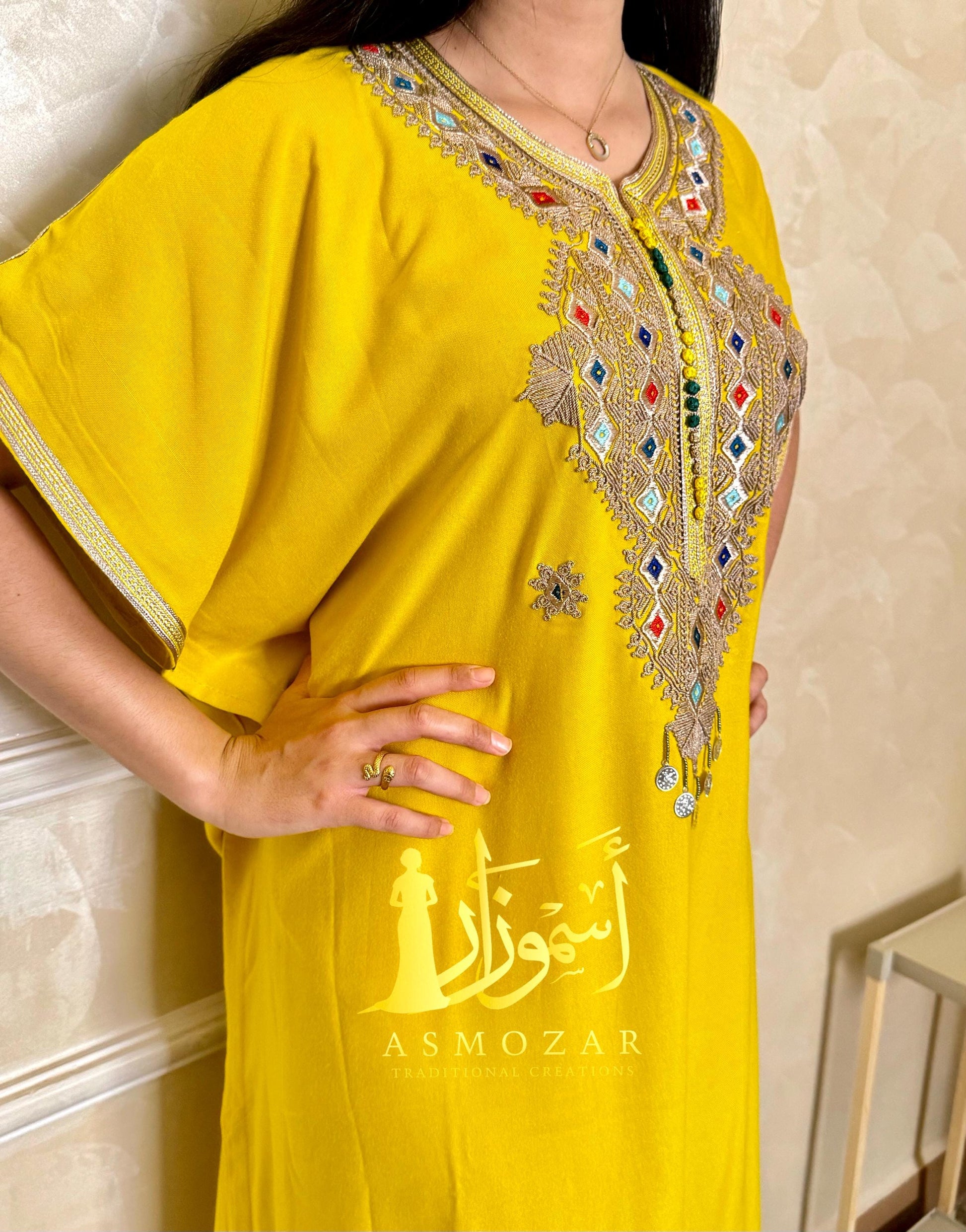 Moroccan Dress,Moroccan Gift,Kaftan,Yellow Caftan,Traditional Kaftan,One Size Dress, Moroccan Gandoura.