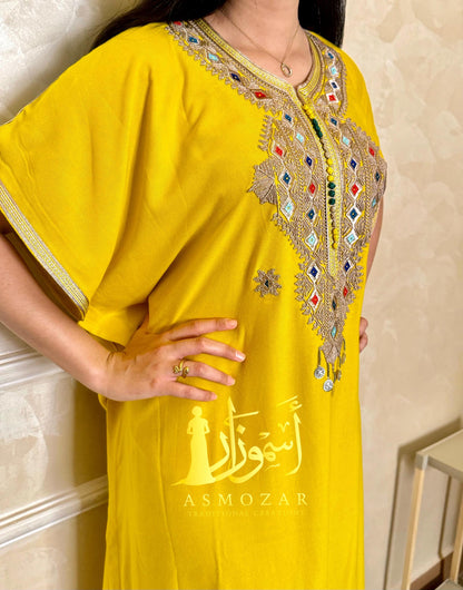 Moroccan Dress,Moroccan Gift,Kaftan,Yellow Caftan,Traditional Kaftan,One Size Dress, Moroccan Gandoura.