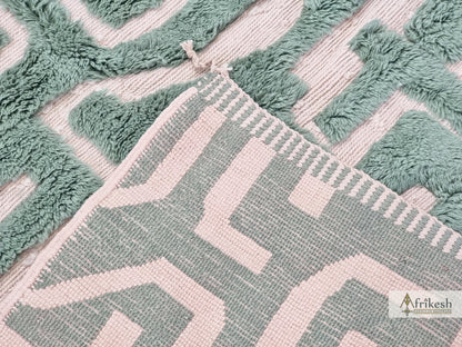 MRIRT BENI RUG, Moroccan Custom Made Rug, Hand Tufted Grayish Cyan Rug, Luxury Berber Carpet, Shaggy Mrirt Area Rug.