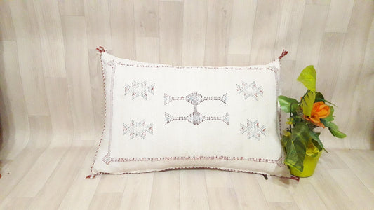 Cactus Silk Cushion Cover - White Sabra Pillow - Handmade Morocco Cushion . Moroccan Sabra Cushion