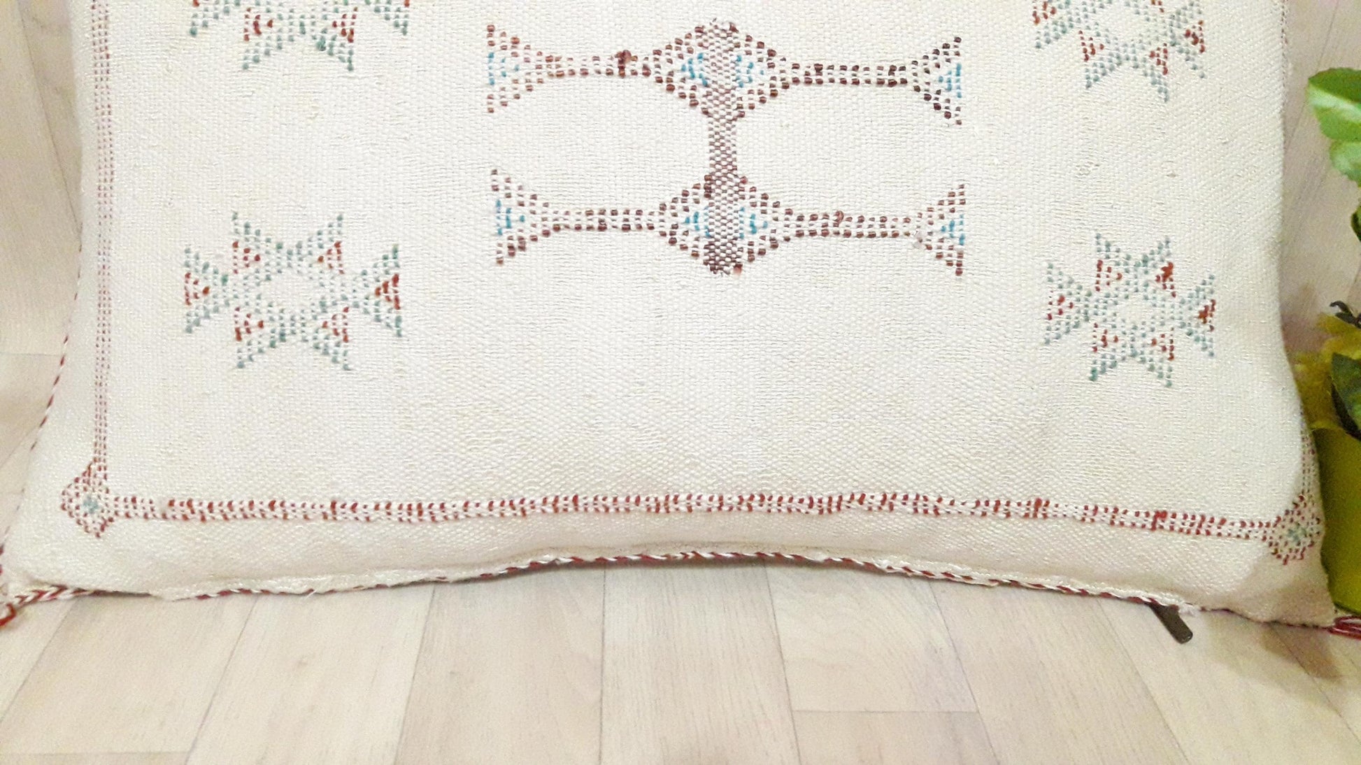 Cactus Silk Cushion Cover - White Sabra Pillow - Handmade Morocco Cushion . Moroccan Sabra Cushion
