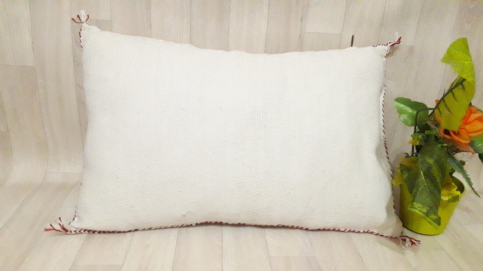 Cactus Silk Cushion Cover - White Sabra Pillow - Handmade Morocco Cushion . Moroccan Sabra Cushion