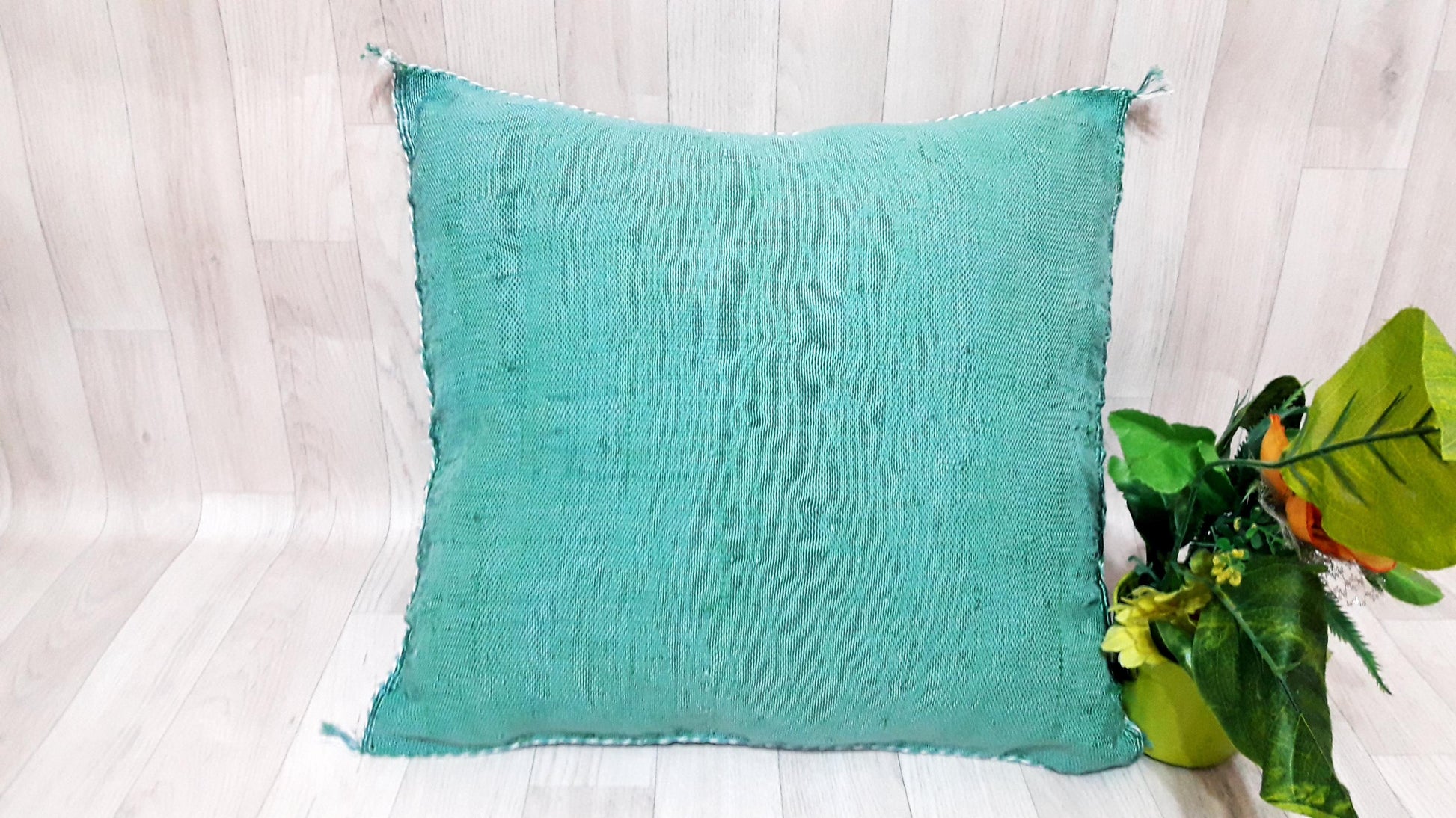 Cactus Silk Pillow Cover - Green Sabra Pillow - Handmade Morocco Cushion