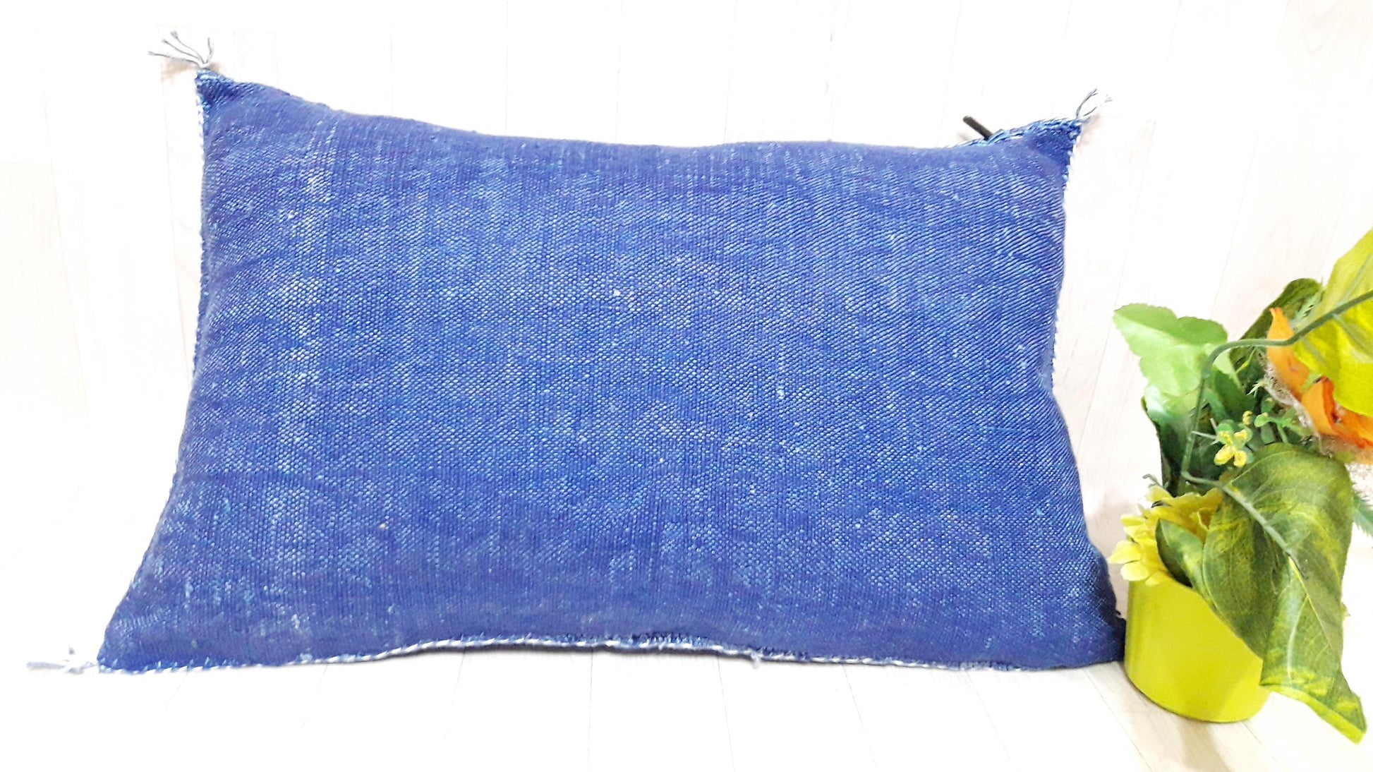Blue Color Cactus Silk Pillow Cover, Moroccan Boho Throw Pillow ,Hand Woven Berber Pillow, Sabra Cactus Silk Cushion Cover,Pillow,Cushion