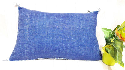 Blue Color Cactus Silk Pillow Cover, Moroccan Boho Throw Pillow ,Hand Woven Berber Pillow, Sabra Cactus Silk Cushion Cover,Pillow,Cushion