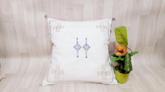 Cactus Silk Pillow Cover - White Sabra Pillow - Handmade Morocco Cushion.Moroccan Pillow.Home Decord.Dicorative Pillow.Pillow.Cushion