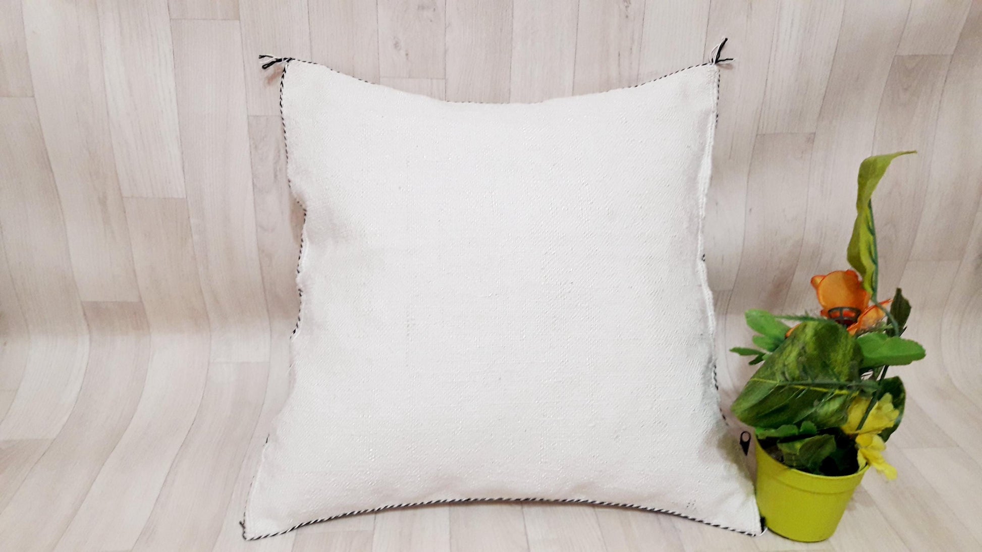 White Color Cactus Silk Pillow Cover, Moroccan Boho Throw Pillow ,Hand Woven Berber Pillow, Sabra Cactus Silk Cushion Cover,Pillow,Cushion
