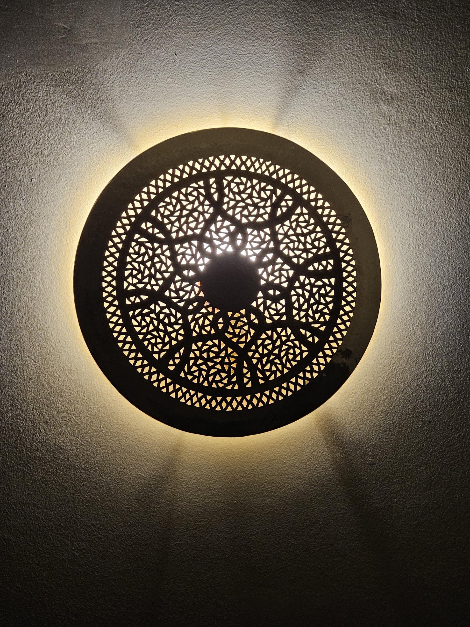 Moroccan round Brass Wall Sconce, Brass Wall Lamp