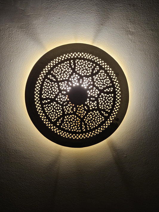 Moroccan round Brass Wall Sconce, Brass Wall Lamp