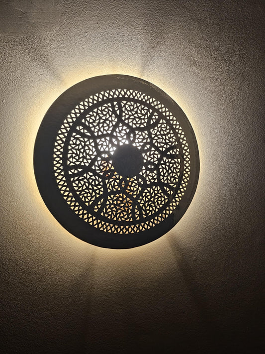 Moroccan round Brass Wall Sconce, Brass Wall Lamp
