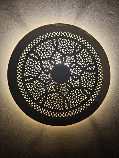Moroccan round Brass Wall Sconce, Brass Wall Lamp
