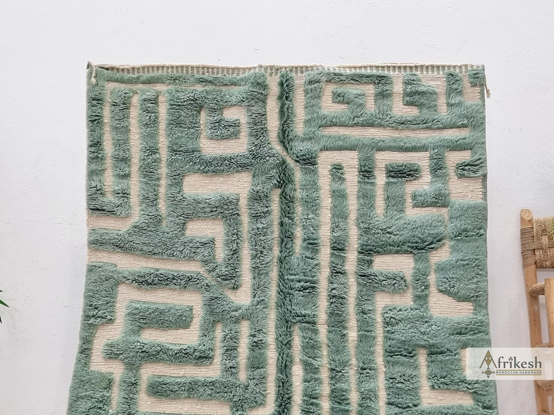 MRIRT BENI RUG, Moroccan Custom Made Rug, Hand Tufted Grayish Cyan Rug, Luxury Berber Carpet, Shaggy Mrirt Area Rug.
