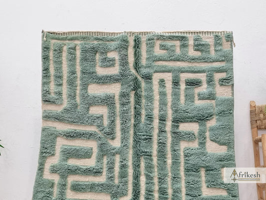 MRIRT BENI RUG, Moroccan Custom Made Rug, Hand Tufted Grayish Cyan Rug, Luxury Berber Carpet, Shaggy Mrirt Area Rug.