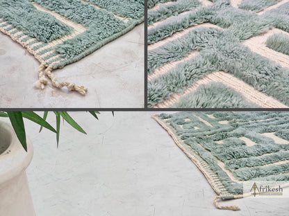 MRIRT BENI RUG, Moroccan Custom Made Rug, Hand Tufted Grayish Cyan Rug, Luxury Berber Carpet, Shaggy Mrirt Area Rug.