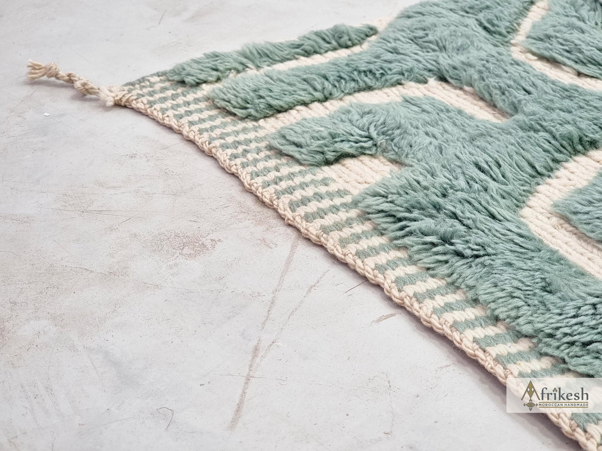 MRIRT BENI RUG, Moroccan Custom Made Rug, Hand Tufted Grayish Cyan Rug, Luxury Berber Carpet, Shaggy Mrirt Area Rug.