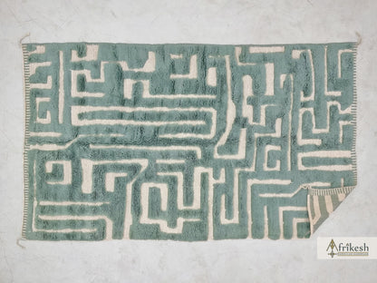 MRIRT BENI RUG, Moroccan Custom Made Rug, Hand Tufted Grayish Cyan Rug, Luxury Berber Carpet, Shaggy Mrirt Area Rug.