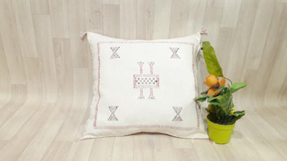 Cactus Silk Cushion Cover - White Sabra Pillow - Handmade Morocco Cushion