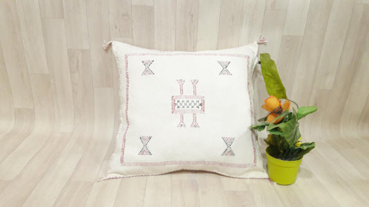 Cactus Silk Cushion Cover - White Sabra Pillow - Handmade Morocco Cushion