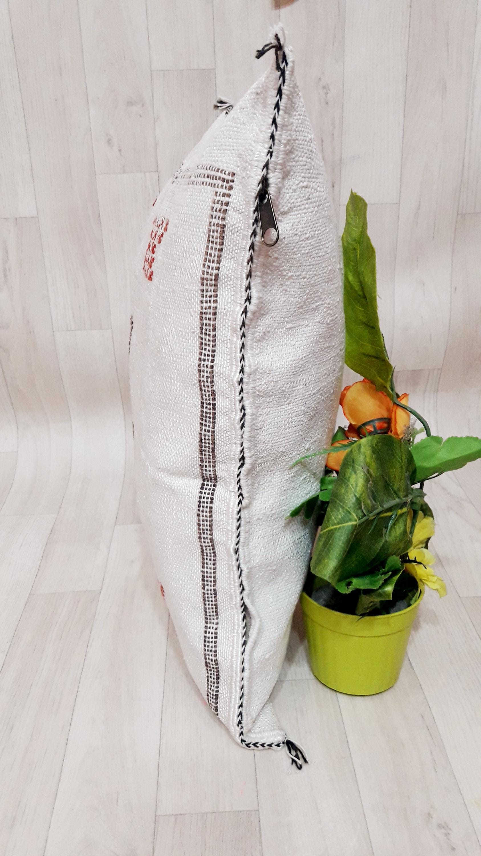 White Color Cactus Silk Pillow Cover, Moroccan Boho Throw Pillow ,Hand Woven Berber Pillow, Sabra Cactus Silk Cushion Cover,Pillow,Cushion