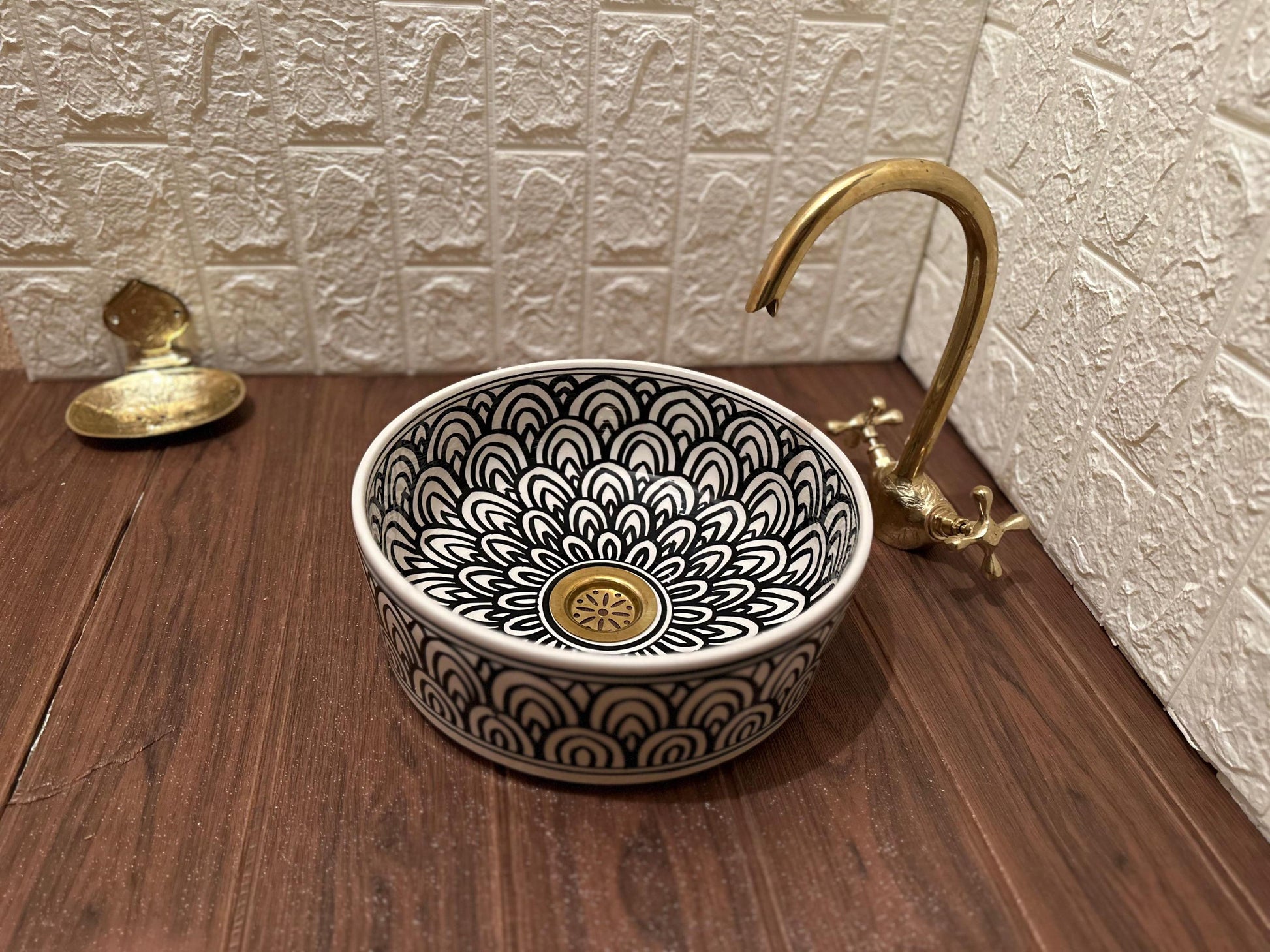 Handmade Ceramic Sink with FREE Brass Faucet and More Special Gifts - Elegant Moroccan Wash Basin - Bathroom Mid-Century Modern Style