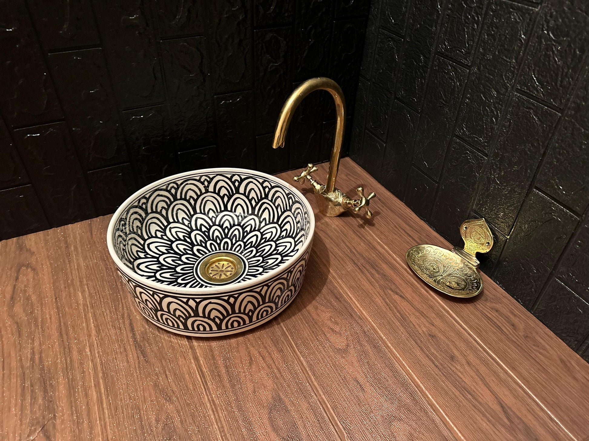 Handmade Ceramic Sink with FREE Brass Faucet and More Special Gifts - Elegant Moroccan Wash Basin - Bathroom Mid-Century Modern Style