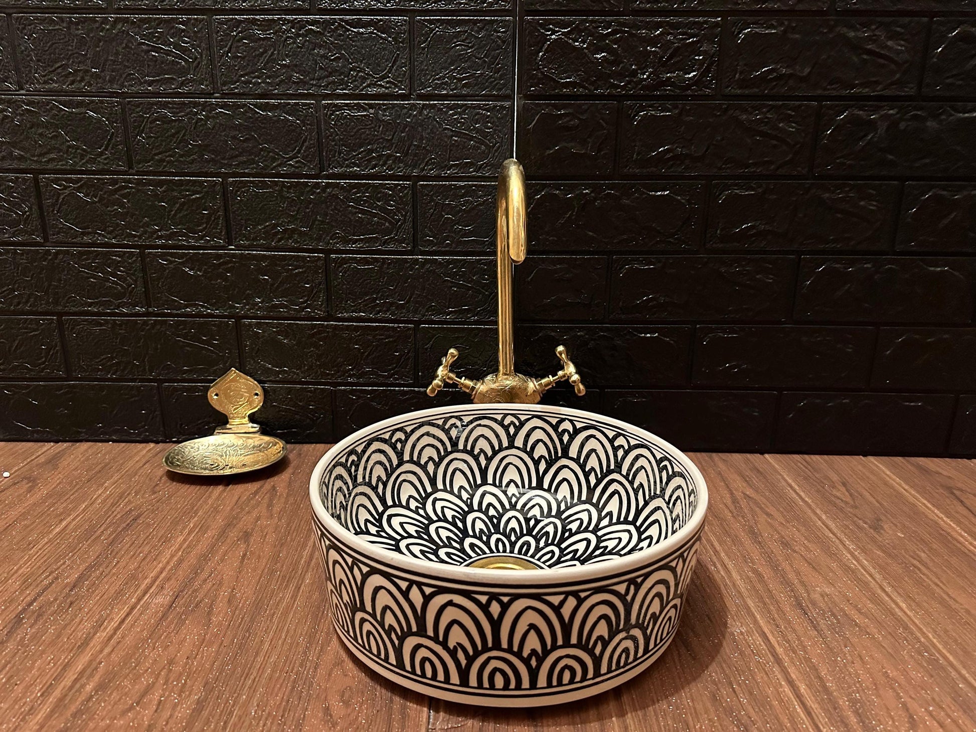 Handmade Ceramic Sink with FREE Brass Faucet and More Special Gifts - Elegant Moroccan Wash Basin - Bathroom Mid-Century Modern Style