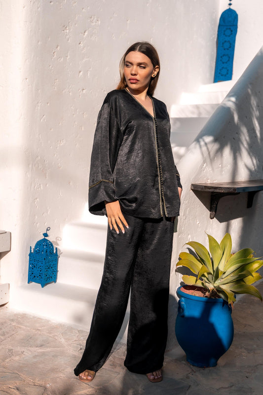 Women'S Two-Piece Set, Oversized Top and Pants, Chic and Comfortable Ser, Black Set, Handmade in Morocco