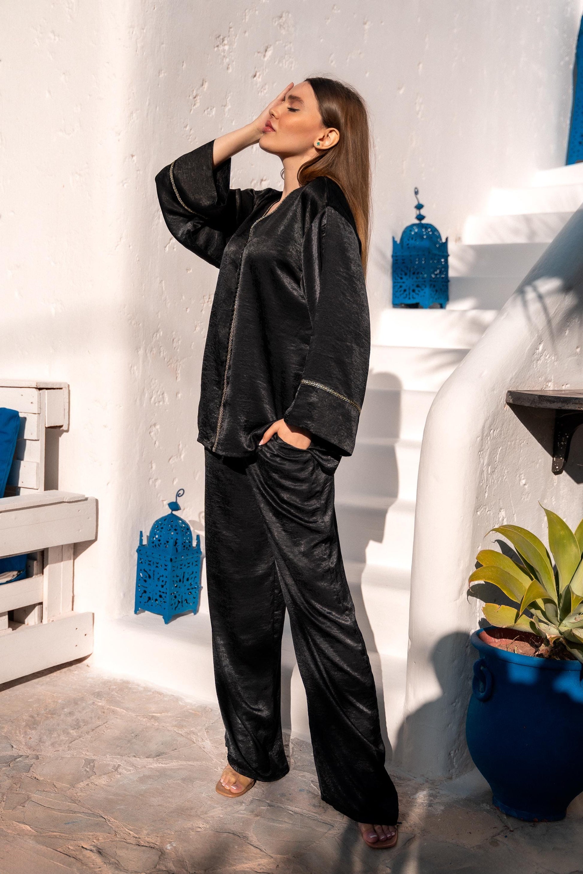 Women'S Two-Piece Set, Oversized Top and Pants, Chic and Comfortable Ser, Black Set, Handmade in Morocco