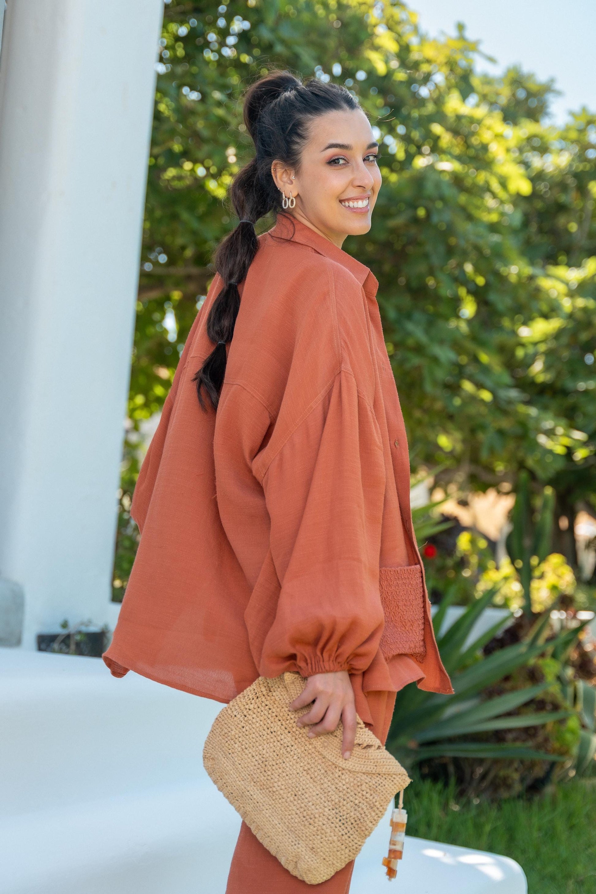 Oversized Shirt and Pants, Brown Linen Set, Women Set, Vacation Must Have Set, Boho Chic