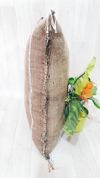 Brown Cactus Silk Pillow Cover, Moroccan Boho Throw Pillow , Morocco Handmade Pillow, Sabra Cactus Silk Cushion,Home Decor
